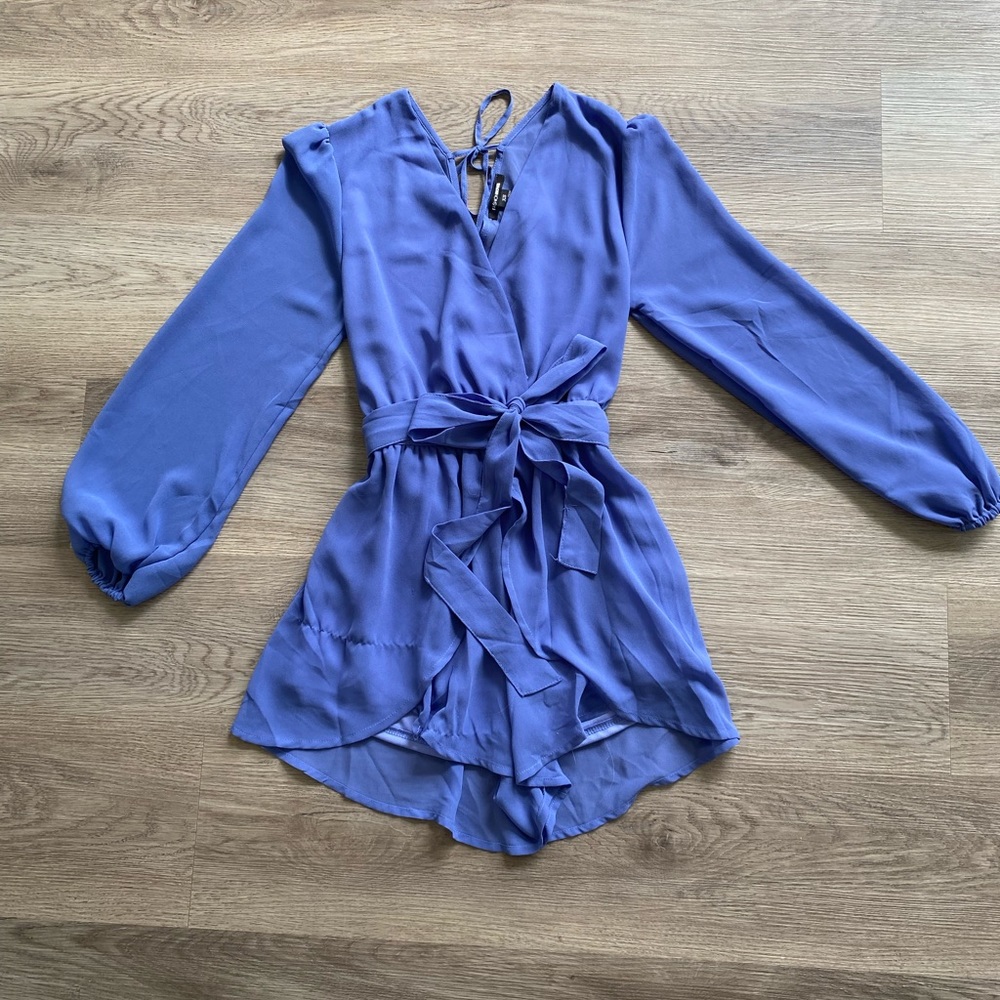 Blue Ruffled Wrap Style Romper